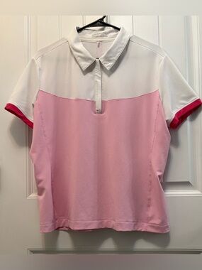 Nike Golf FitDry Pink and White color block quarter zip Polo Top. Size XL.